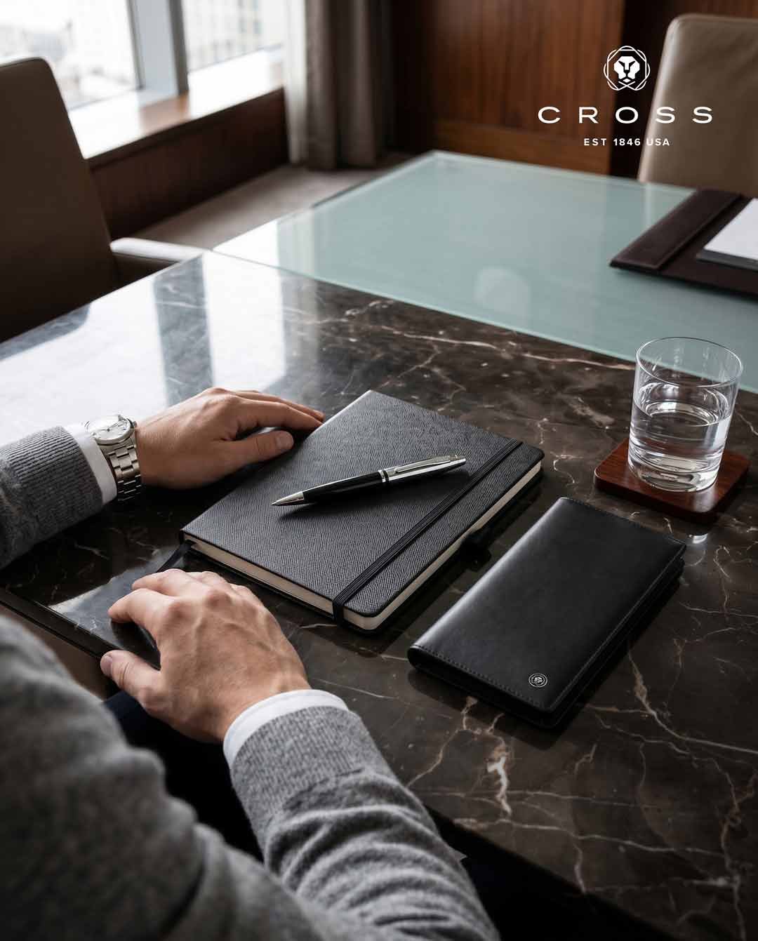 Cross Calais™ Chrome/Black Lacquer with Polished Chrome Appointments Ballpoint Pen (Blue Ink) - Image 9