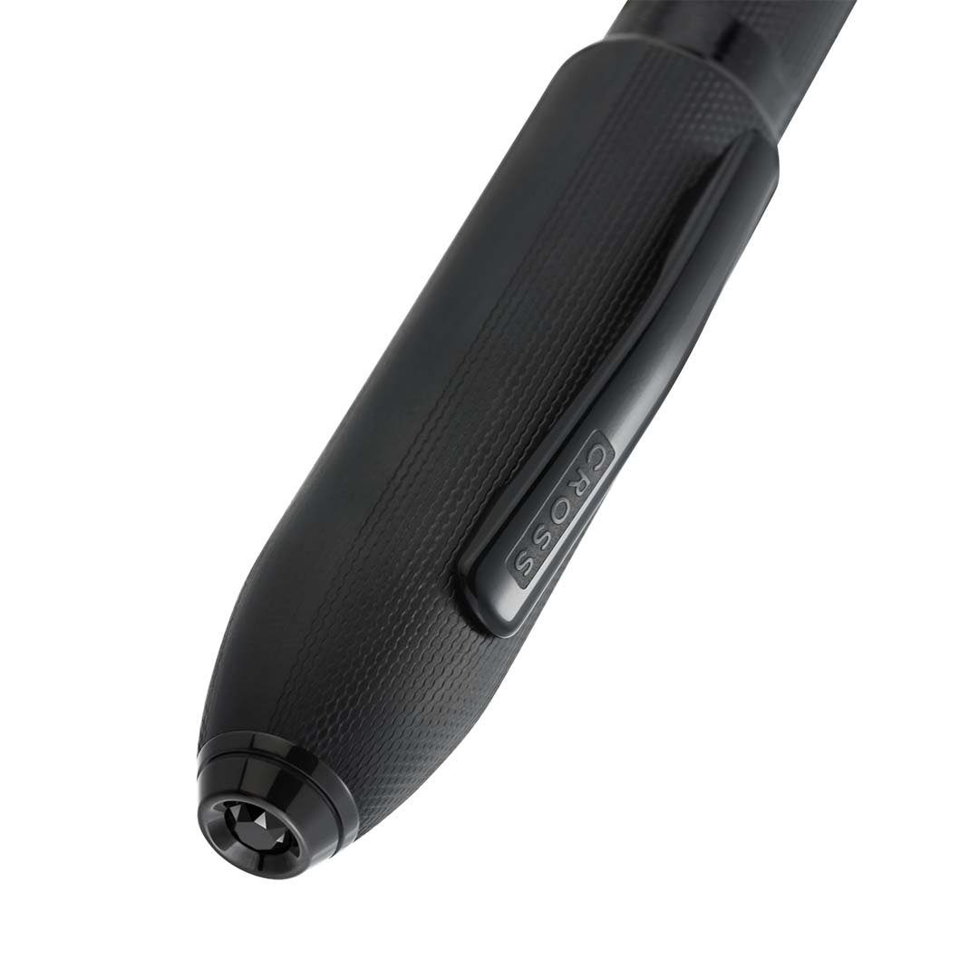 Peerless™ Polished Black PVD Engraved Diamond Pattern with Black PVD Appointments and Swarovski Crystal Rollerball Pen (Blue Ink) - Image 4