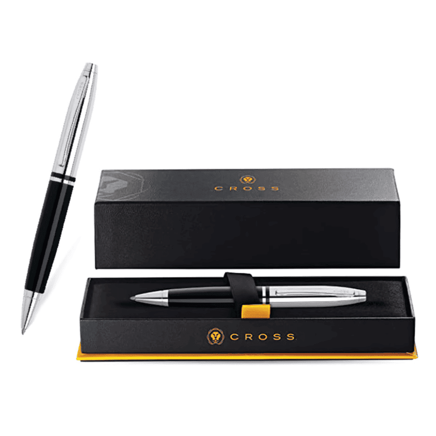Cross Calais™ Chrome/Black Lacquer with Polished Chrome Appointments Ballpoint Pen (Blue Ink) - Image 6
