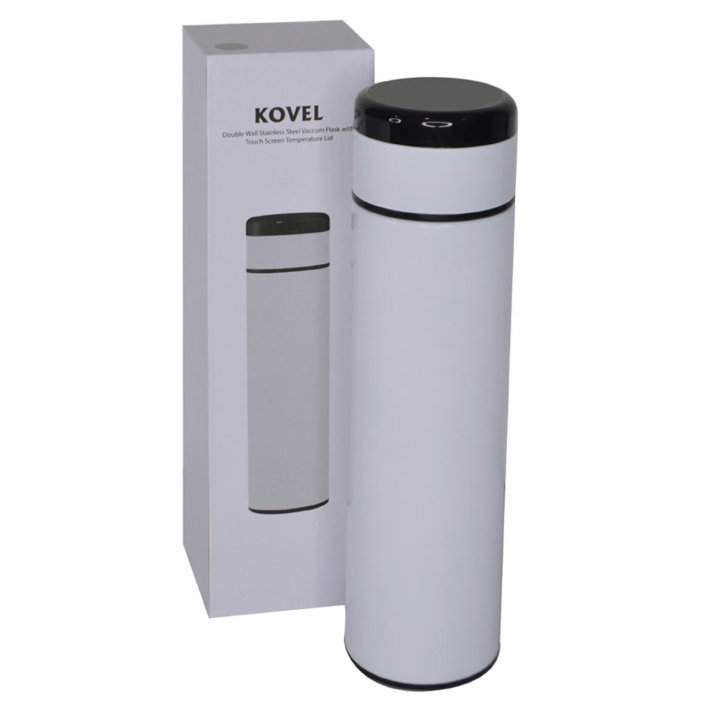 KOVEL - Giftology Double Walled Insulated Flask with Temperature Lid - White - Image 4