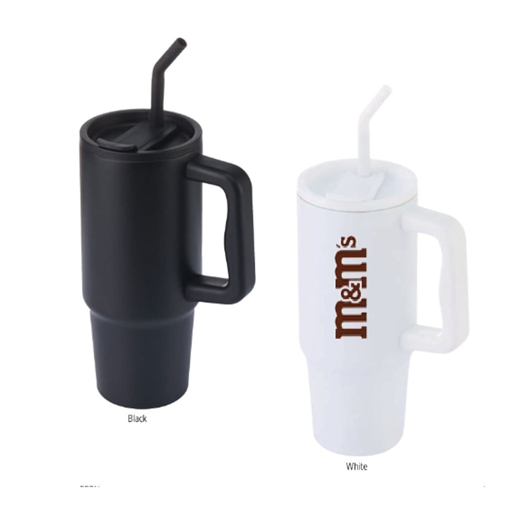 BERN - Recycled Stainless Steel Tumbler with Reusable Straw - White - Image 7