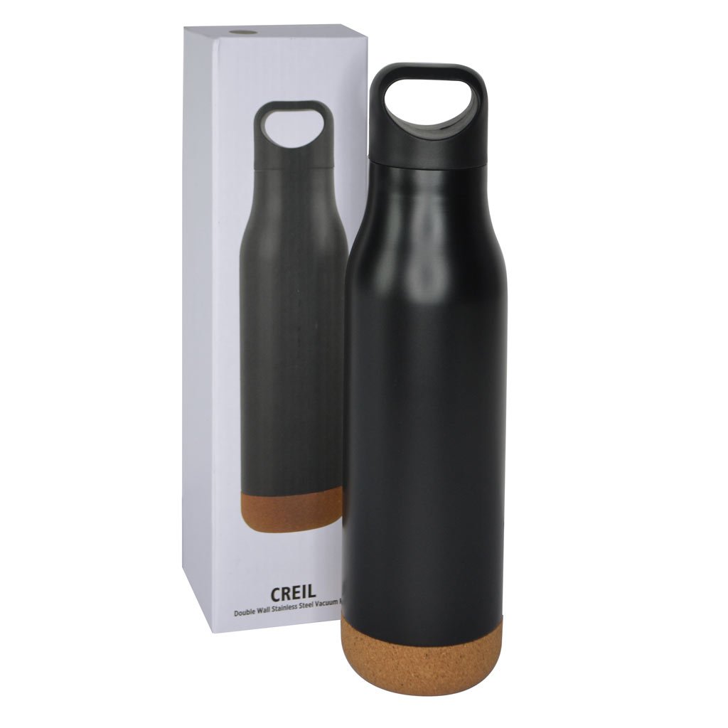 CREIL - Giftology Insulated Water Bottle with Cork Base - Black - Image 7
