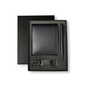 BIBURY - Set of Men's Wallet, Key Chain and Pen - Black
