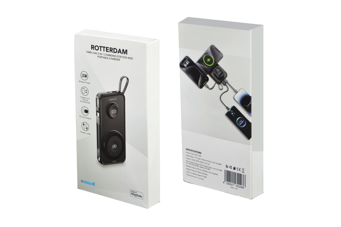 ROTTERDAM - @memorii® 10,000mAh Universal Wireless Powerbank with inbuilt cables - Black - Image 13