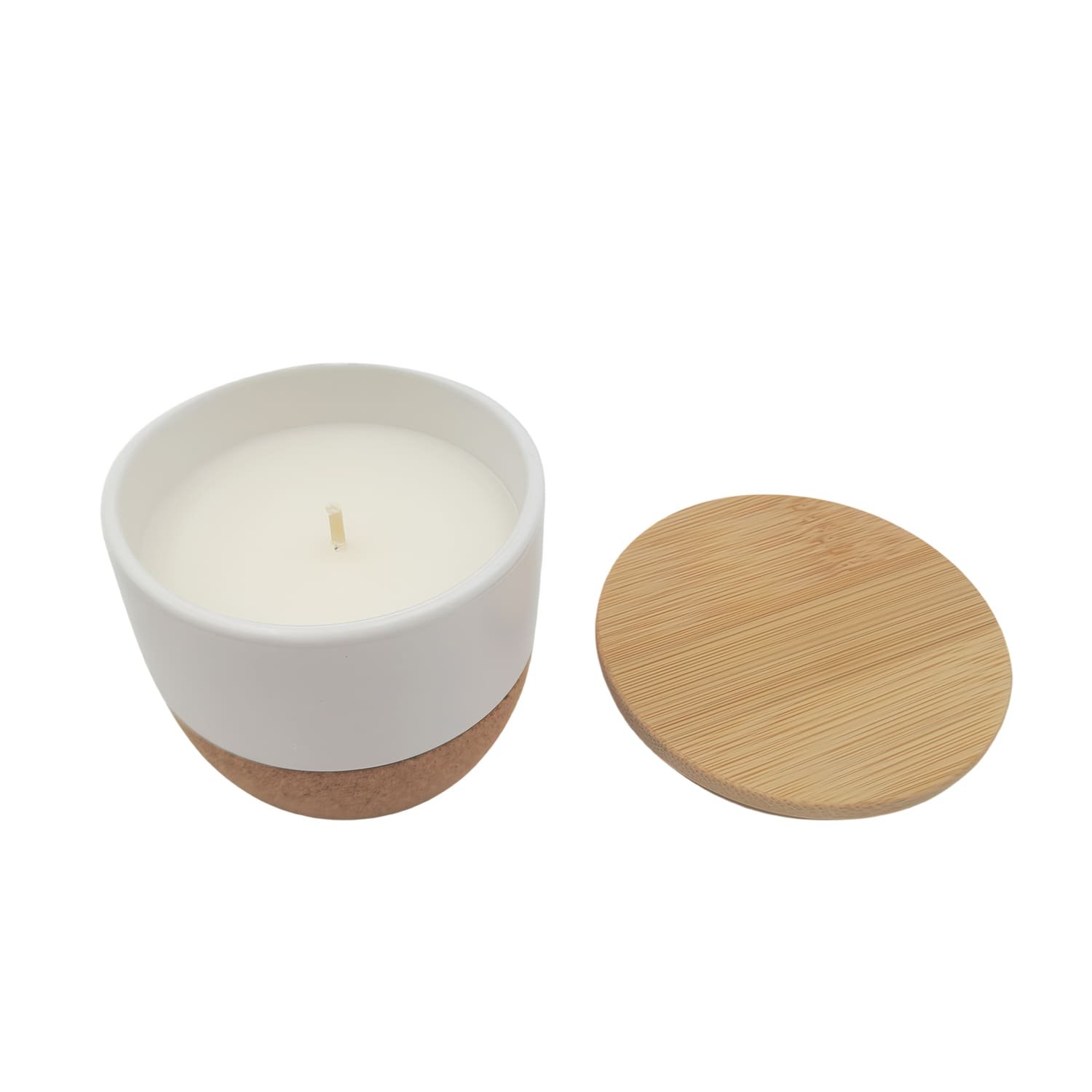 RAAHA - Arabic Oudh Scented Candle in Ceramic Holder with Bamboo Lid - White - Image 5
