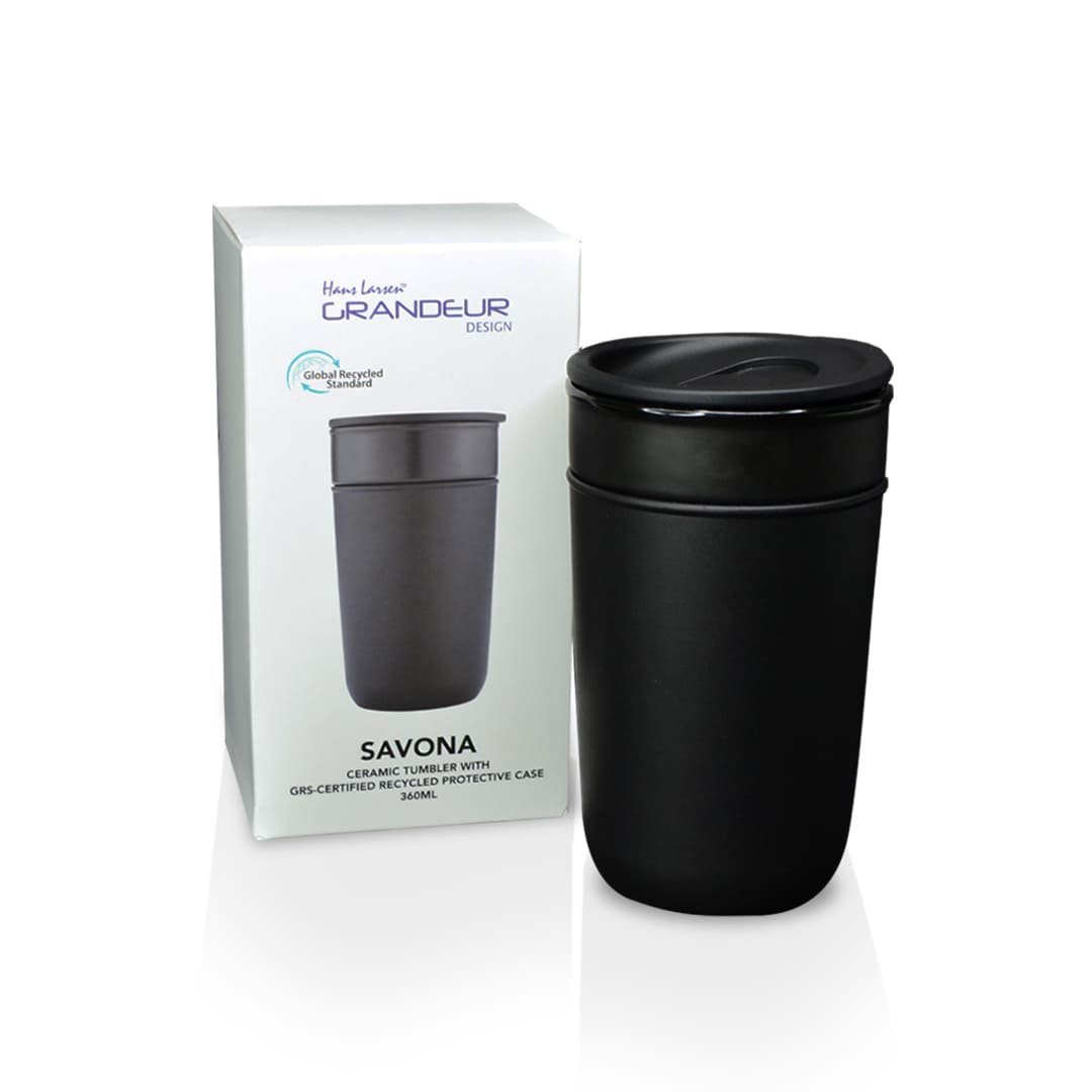 SAVONA - Hans Larsen Premium Ceramic Tumbler With Recycled Protective Sleeve - Black - Image 13