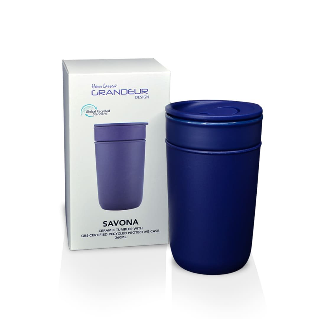 SAVONA - Hans Larsen Premium Ceramic Tumbler With Recycled Protective Sleeve - Blue - Image 21