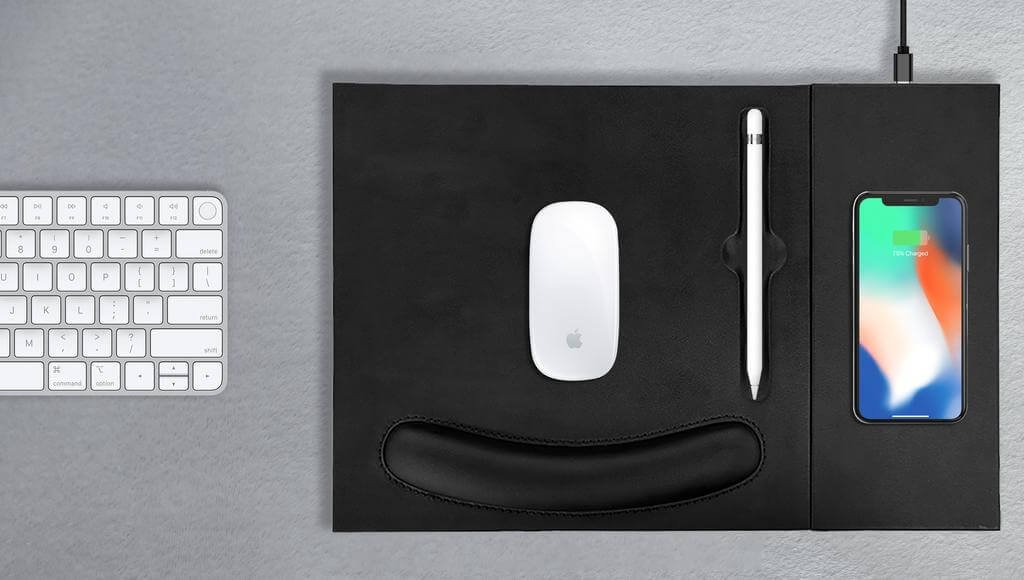 DOBERAN - @memorii 10W Wireless Charger PU Mouse Pad - Black - Image 14