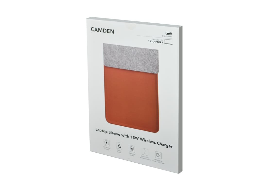CAMDEN - Giftology 14" Felt Laptop Sleeve With 15W Magnetic Charger - Tan - Image 22