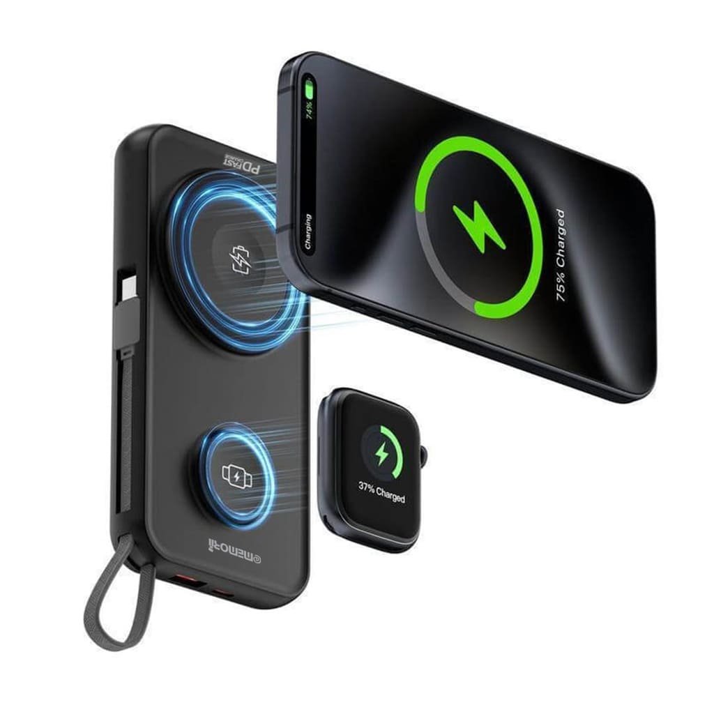 ROTTERDAM - @memorii® 10,000mAh Universal Wireless Powerbank with inbuilt cables - Black - Image 16