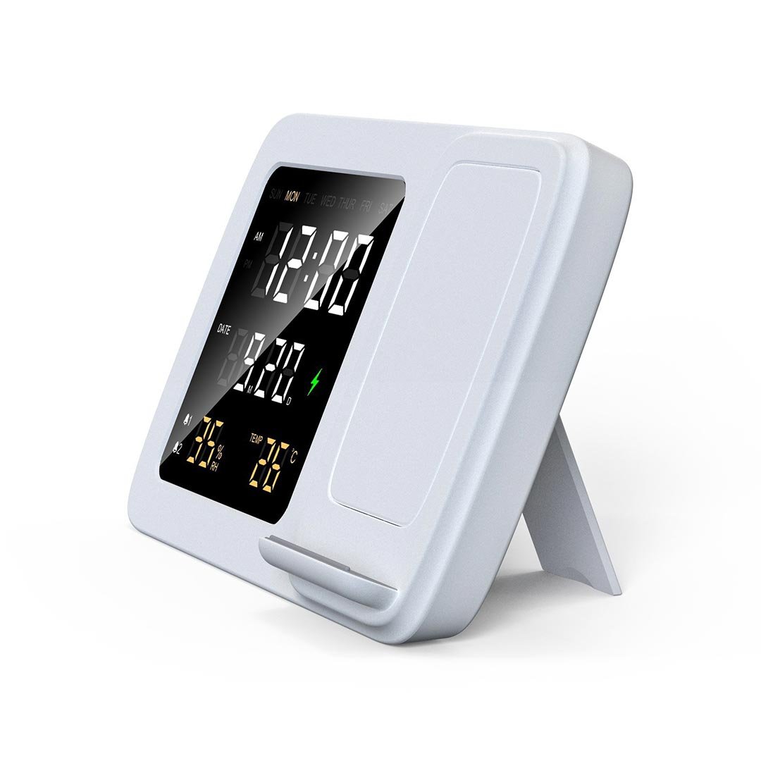 RISE - Giftology Digital Alarm Clock Wireless Charger - White - Image 13
