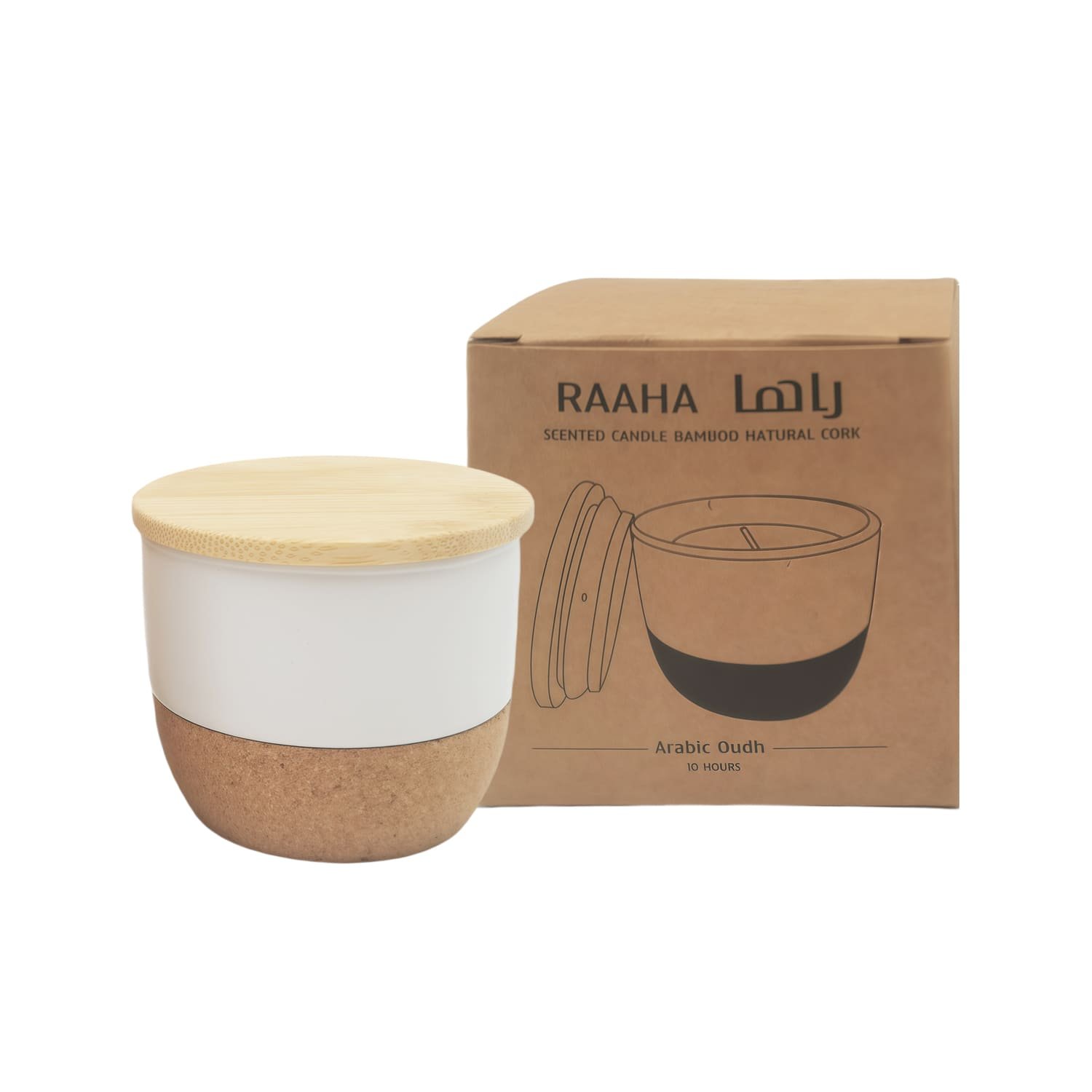 RAAHA - Arabic Oudh Scented Candle in Ceramic Holder with Bamboo Lid - White - Image 9