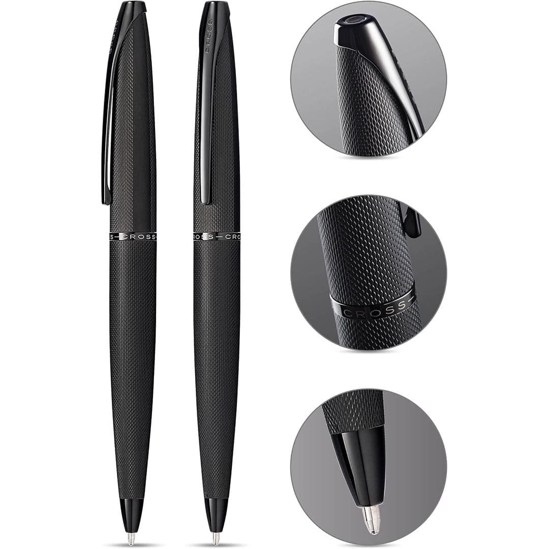 Cross ATX® Brushed Black with Machine-Turned Diamond Pattern Engraving with Polished Black PVD Appointments Ballpoint Pen (Blue Ink) - Image 12