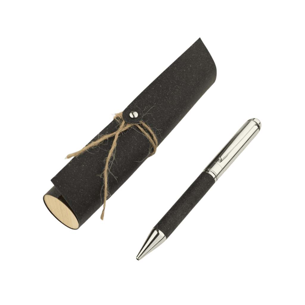 KORU - eco-neutral Metal Pen with Recycled Leather Barrel - Black