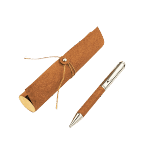 KORU - eco-neutral Metal Pen with Recycled Leather Barrel - Brown