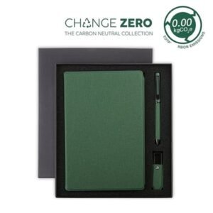 LENZEN - CHANGE ZERO Sustainable Gift Set with Refillable Notebook, Pen & USB Keychain - Green