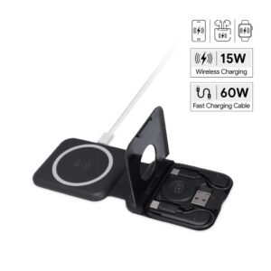 TURIN - @memorii Foldable 2-in-1 Wireless Charger and Multicable Set - Black