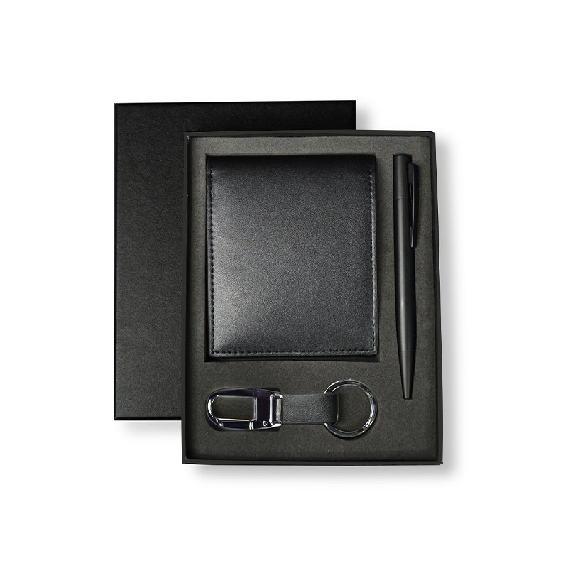 BIBURY - Set of Men's Wallet, Key Chain and Pen - Black