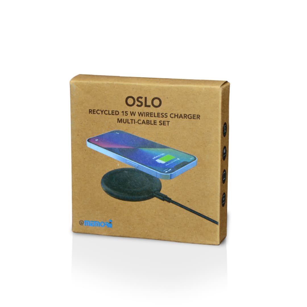 OSLO - @memorii Recycled 15W Wireless Charger Multi - Cable Set - Black - Image 8