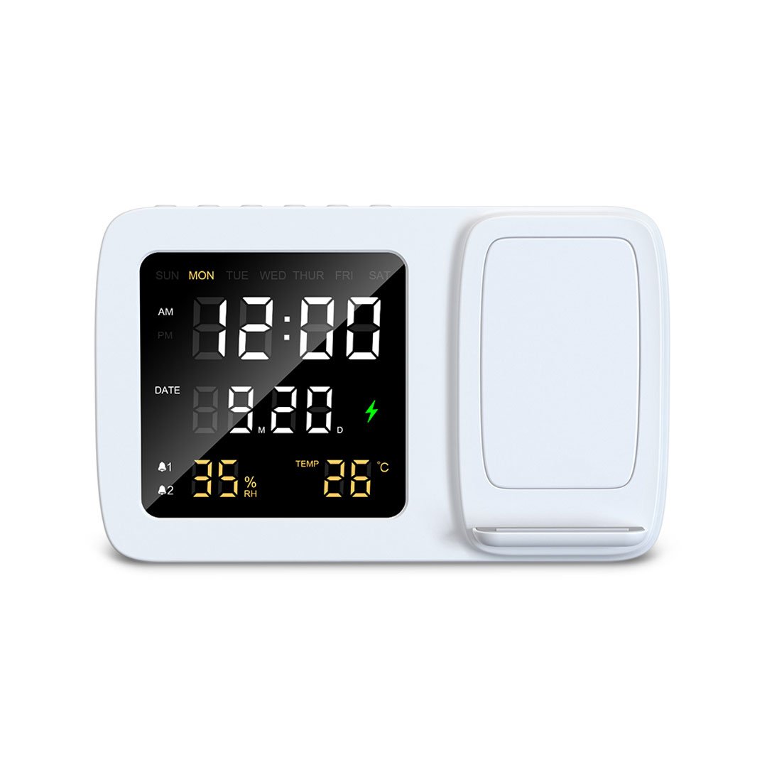 RISE - Giftology Digital Alarm Clock Wireless Charger - White - Image 3