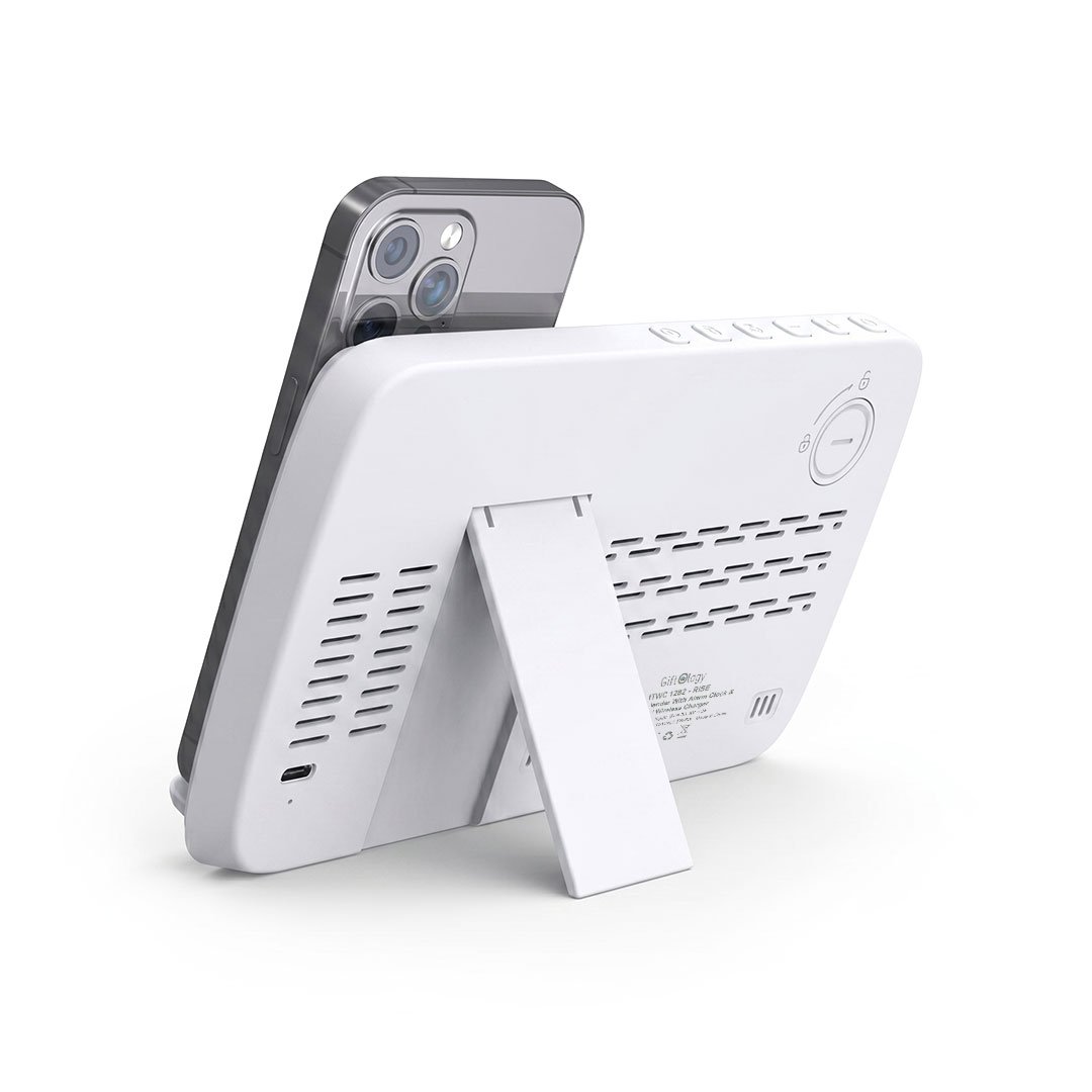 RISE - Giftology Digital Alarm Clock Wireless Charger - White - Image 4