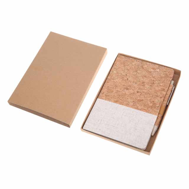 BORSA - eco-neutral Set of A5 Cork Fabric Hard Cover Notebook and Pen - White - Image 2