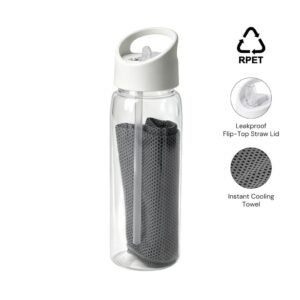DEVON - Giftology RPET Cooling Towel in RPET Bottle 800 ml - White