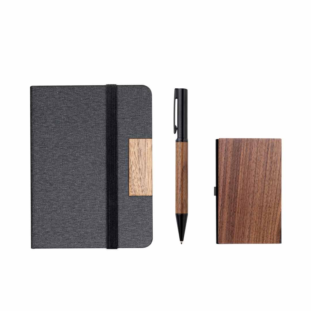 TULUM - SANTHOME Gift set with Notebook, Pen and Card Holder with Walnut Accents - Image 2