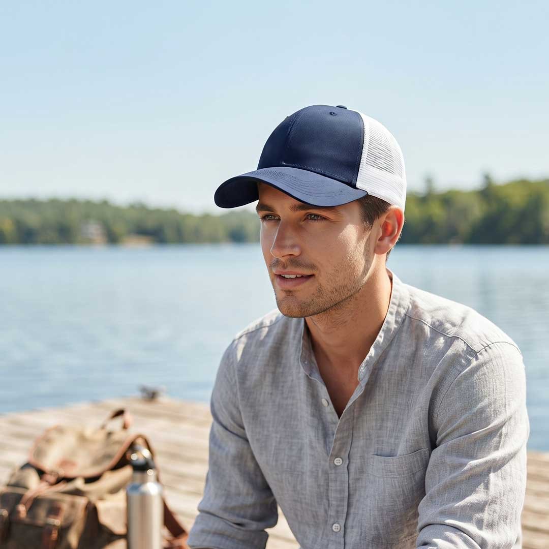SWIFT - Santhome 6 Panel Trucker Cap - Navy / White - Image 6
