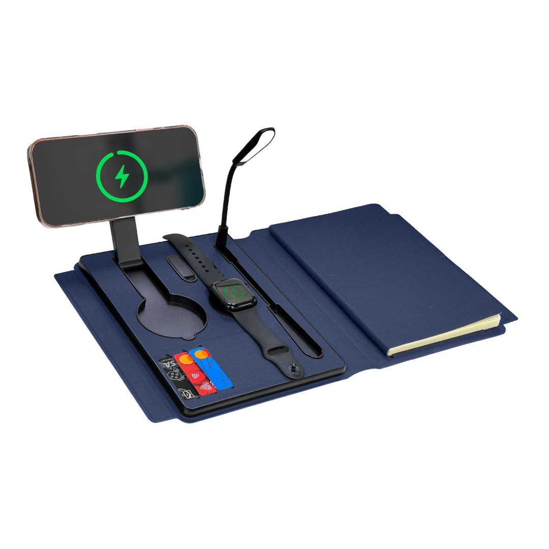 SOLAIS - Santhome Recycled 10000 mAh Power Bank with 15W Magsafe Smart A5 Organizer - Navy Blue - Image 6