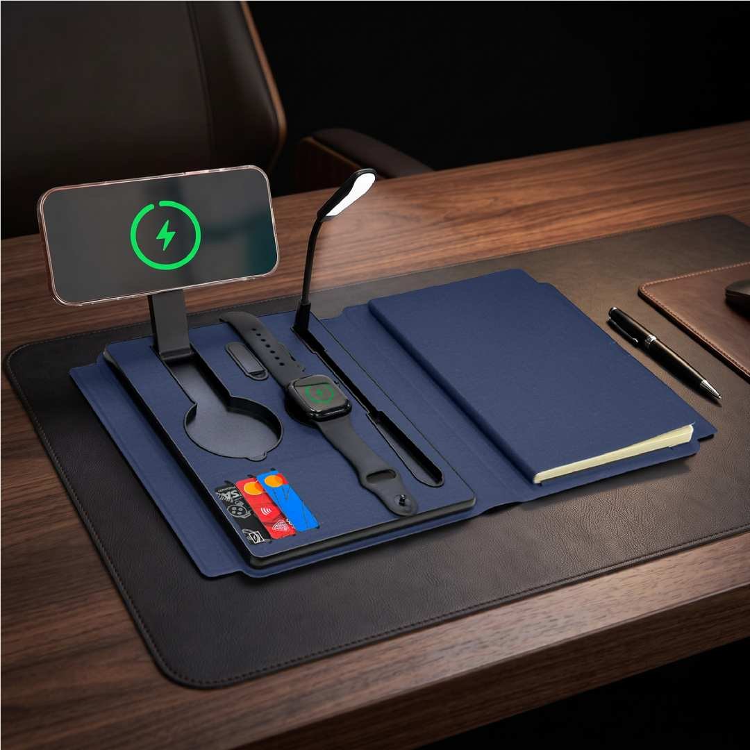 SOLAIS - Santhome Recycled 10000 mAh Power Bank with 15W Magsafe Smart A5 Organizer - Navy Blue - Image 10