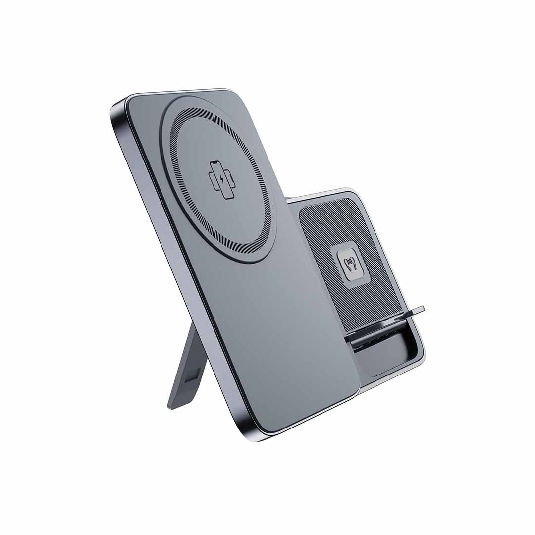 ARGENE - @memorii Magfold 3 in 1 Wireless Charger Stand - Metallic Grey - Image 2
