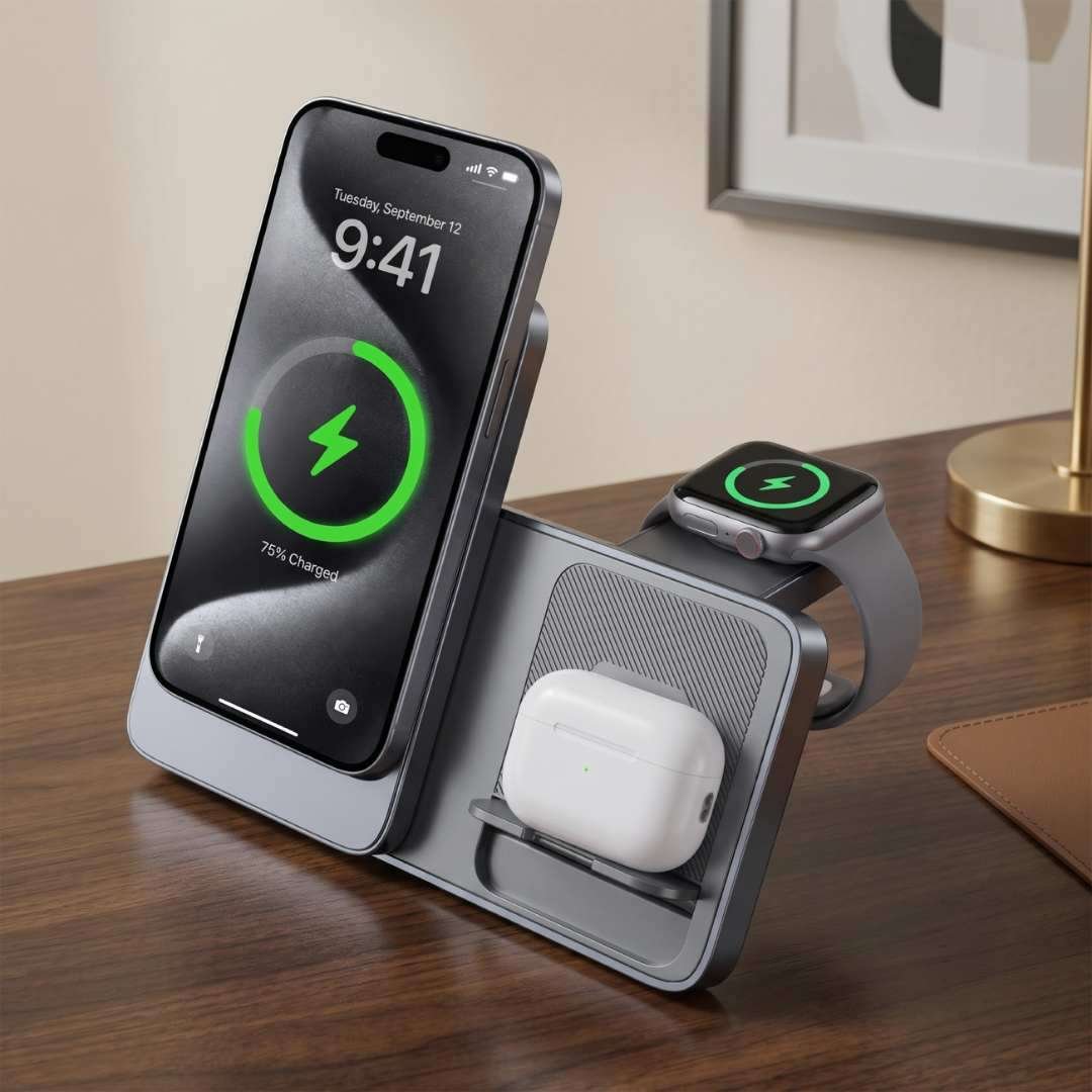 ARGENE - @memorii Magfold 3 in 1 Wireless Charger Stand - Metallic Grey - Image 7
